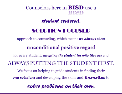 The mission of the Boerne ISD Counseling Team is to use a WHOLE CHILD, student centered, solution focused approach to counsel